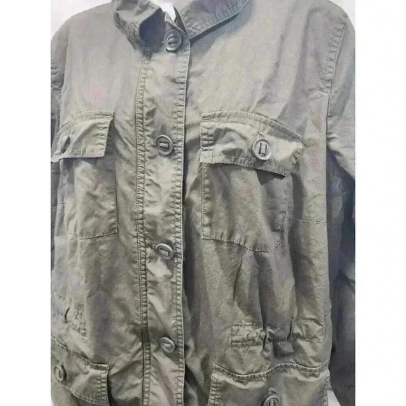 Talbots Plus Jacket Womens 1X Green Khaki Utility Safari Zip Button Pockets - Picture 2 of 6